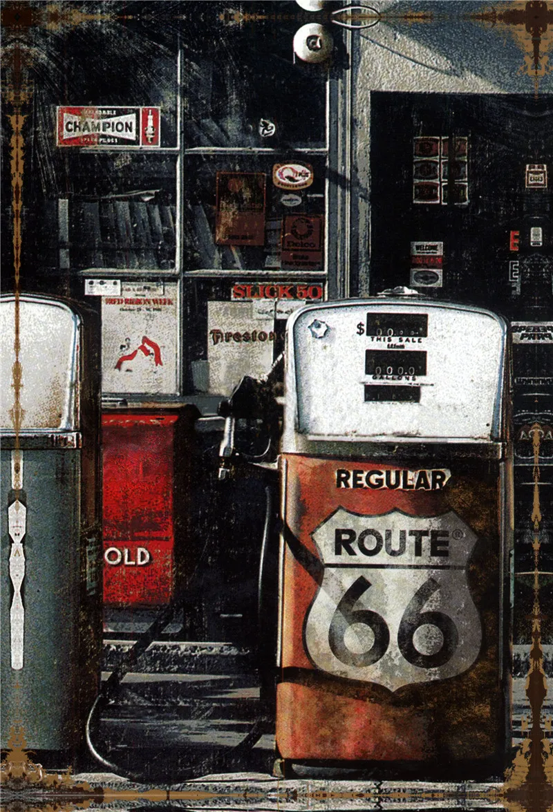 

Posters Home Decoration Accessories Vintage Metal Plate Garden Decoration Outdoor Tin Sign Movie Poster Gas Station USA Route 66