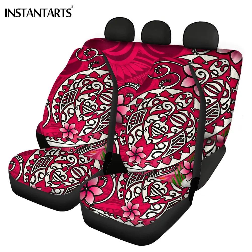 

INSTANTARTS Hawaii Frangipani Polynesian Printing Washable Front/Back Car Seat Colorful Design Full Set For Cars Seat Protector