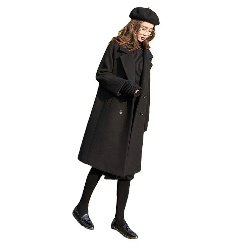 

Net Red 2021 New Fahsion Autumn And Winter Black Hepburn Tweed Coat Women's Middle Long Thickened And Slim Tweed Coat