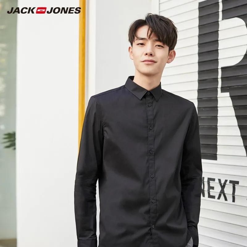 Мужская хлопковая рубашка JackJones разноцветная Базовая с длинными рукавами и