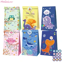 12pcs paper candy gifts bags with sticker jungle animal party coockie packaging boxes baby shower kids birthday party supplies