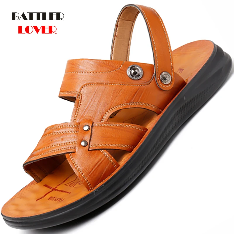 

Men Sandals Summer Genuine Leather Roman Sandalies Male Casual Beach Flip Flops Homme Fashion Outdoor Slippers Shoes