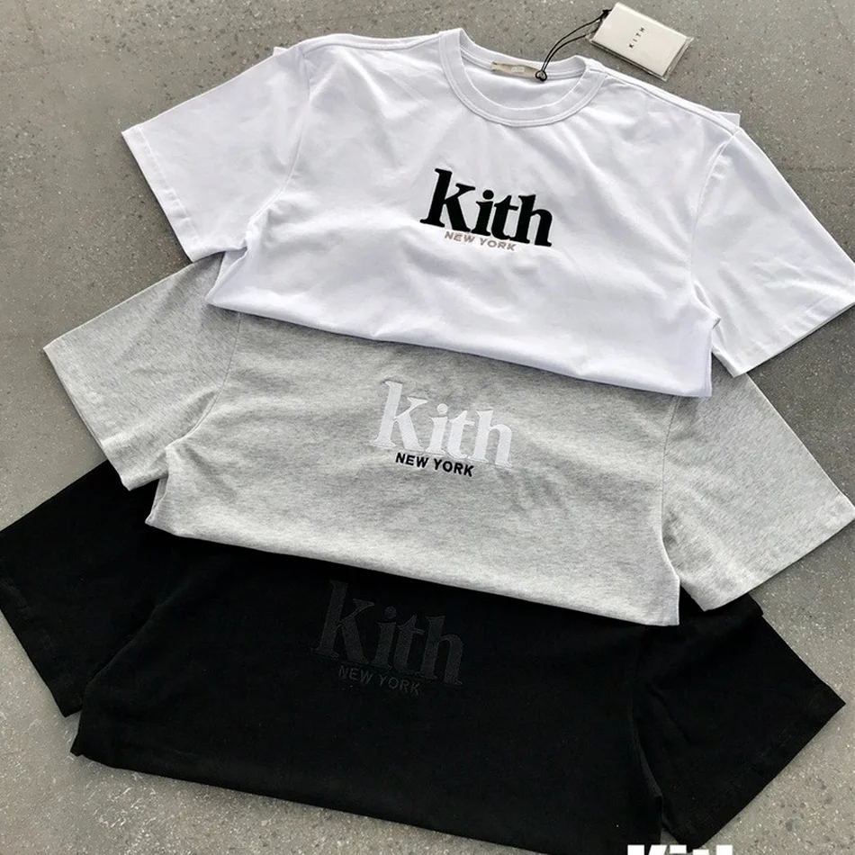 

Футболка с надписью KITH New York для мужчин и женщин, тенниска с вышитым логотипом KITH, несколько оверсайз, тяжелая ткань, топы, рубашки