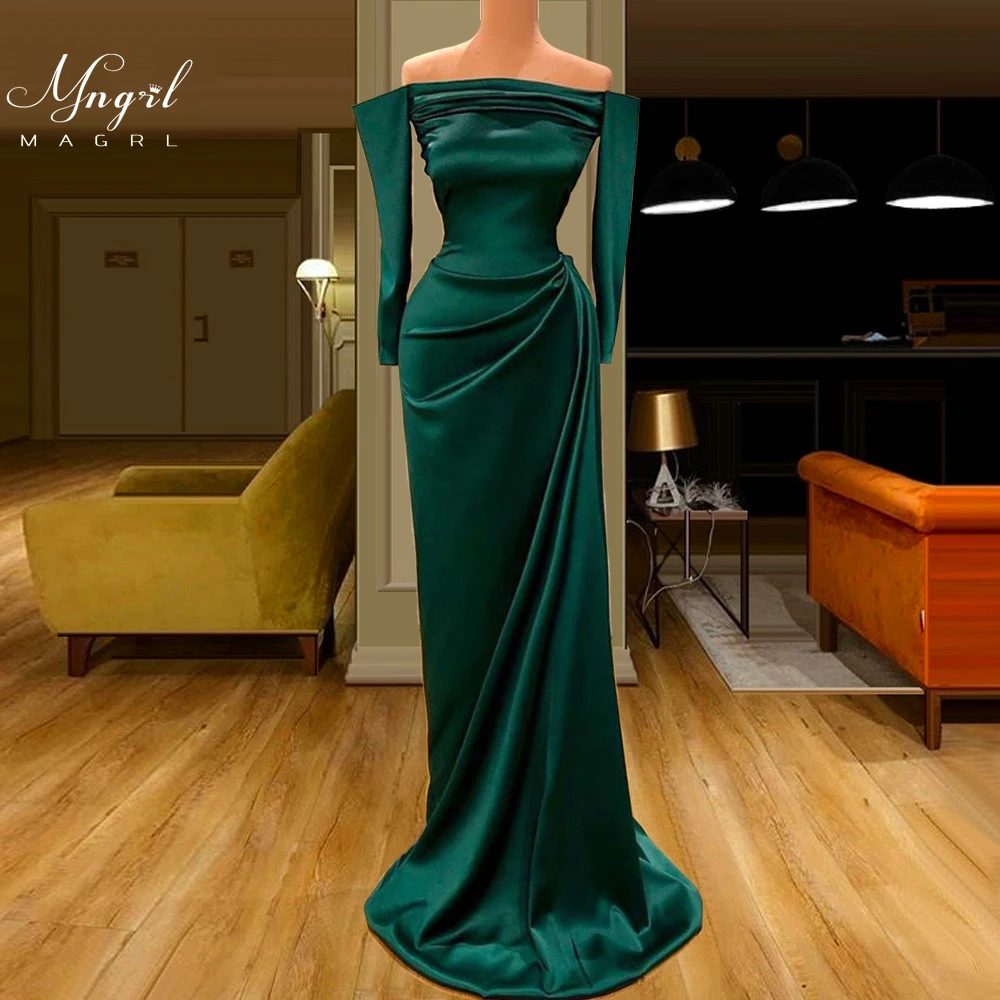 

MNGRL Luxury Evening Dress One-shoulder Long Sleeves Hand-applied Diamonds Glittering 2021 New Evening Dress Party Dress