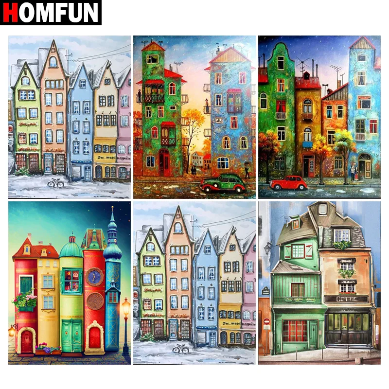 

5d алмазная живопись HOMFUN, полноразмерная/круглая картина «Красочный дом», стразы, для творчества, алмазная вышивка, домашний декор