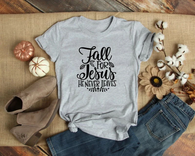 Осень Иисуса он никогда не оставляет Футболка 100% хлопок женские унисекс Кристиан