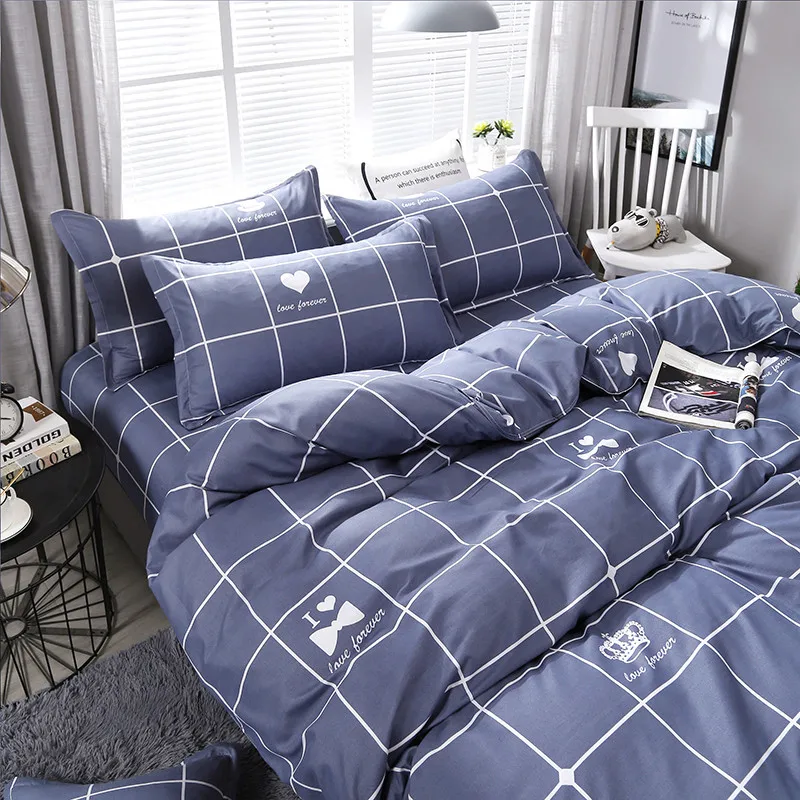 Домашний Комплект постельного белья серого и синего цвета пододеяльник AB side