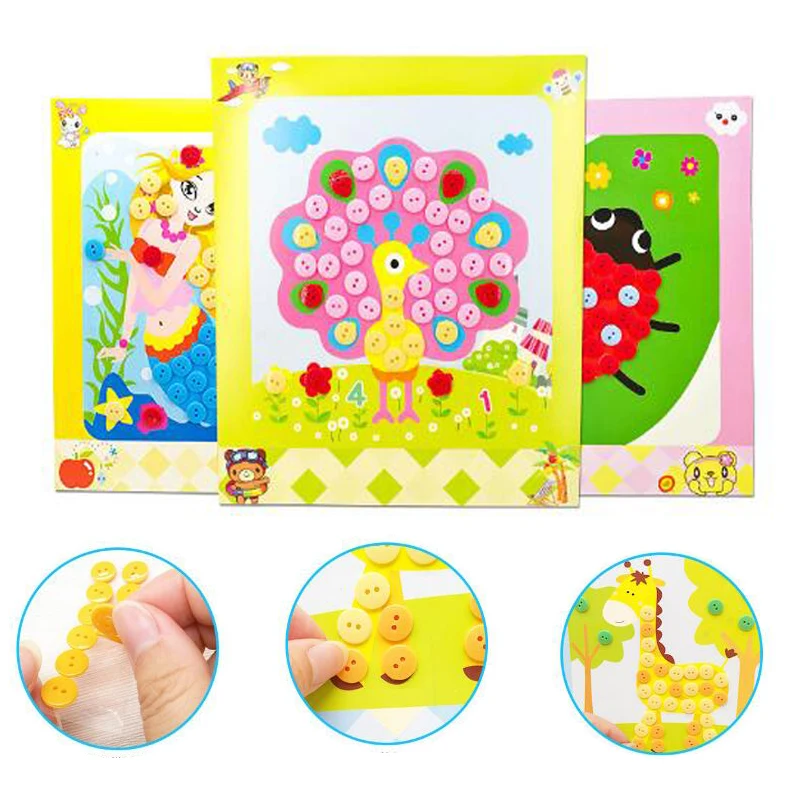 

3pcs/set Kids DIY Button Stickers Drawing Toys Game Handmade School Art Painting Drawing Craft Kit Children Early Educational