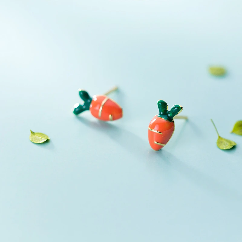 

Genuine 925 Sterling Silver Sweet Cute Tiny Carrot Stud Earrings for Women Girls Kids Piercing Ear Silver Jewelry Gift