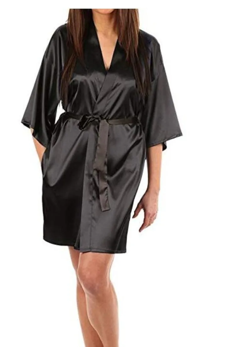 

Robe Women Silk Satin Solid Kimono Robe Fashion Bath night Robe Sexy Bathrobe Large Size Bridesmaid Dressing Gown For Wome