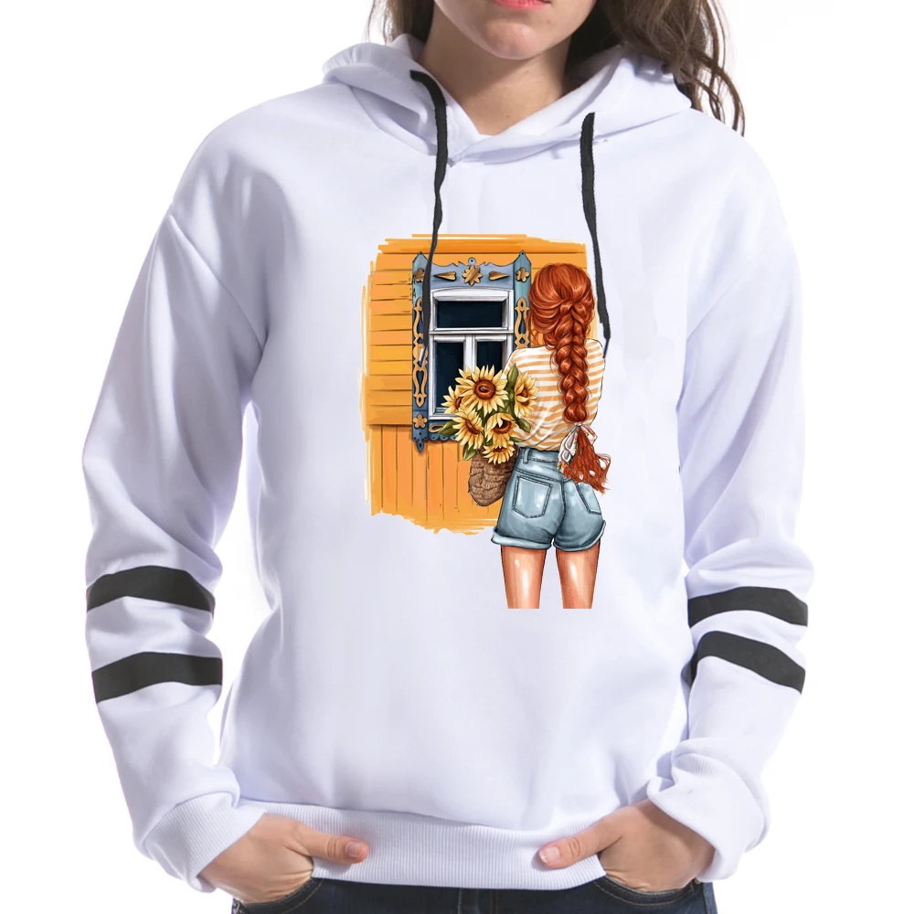 Sreetwear толстовки для женщин Мультфильм иллюстрация девушка новый Узор Женский