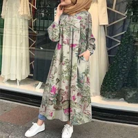 muslim hijab dress women vintage long sleeve marocain kaftan maxi dress 2021 autumn printed vestidos female loose robe plus size