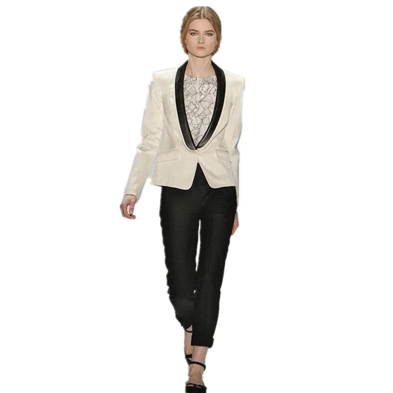 

Women Tuxedos Slim Black Satin Lapel Ladies Winter Formal Suits Office Uniform women professional suits