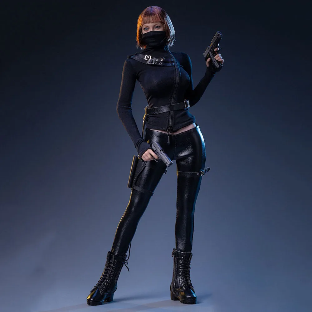 

3S004 1/6 Scale Agent Female Functional Equipment Shadow Assassin Top Leather Pants Leg Hanging Clothes Set Model