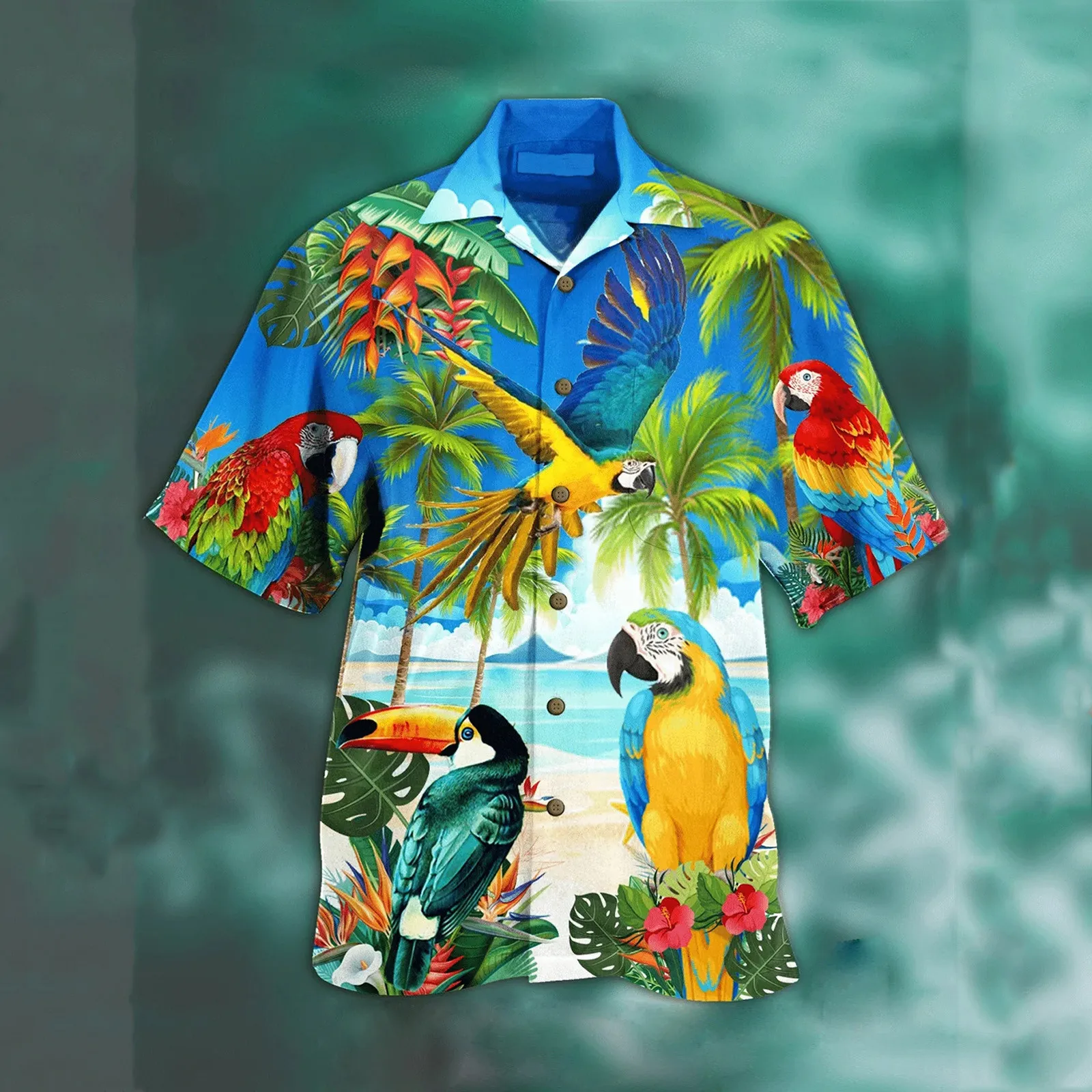 

animal Printed Short sleeved shirts for men Loose Cardigan button up shirt plus size hawaiian style tops