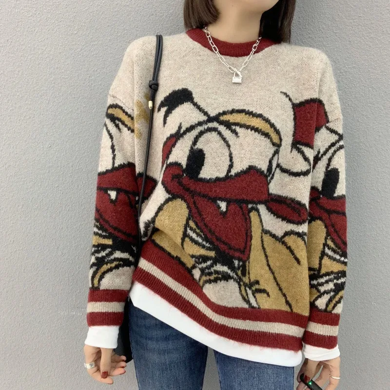 

Net Red Cartoon Pullover Women's 2021 Autumn and Winter New Fashion Loose Color Matching Knitted Jacket
