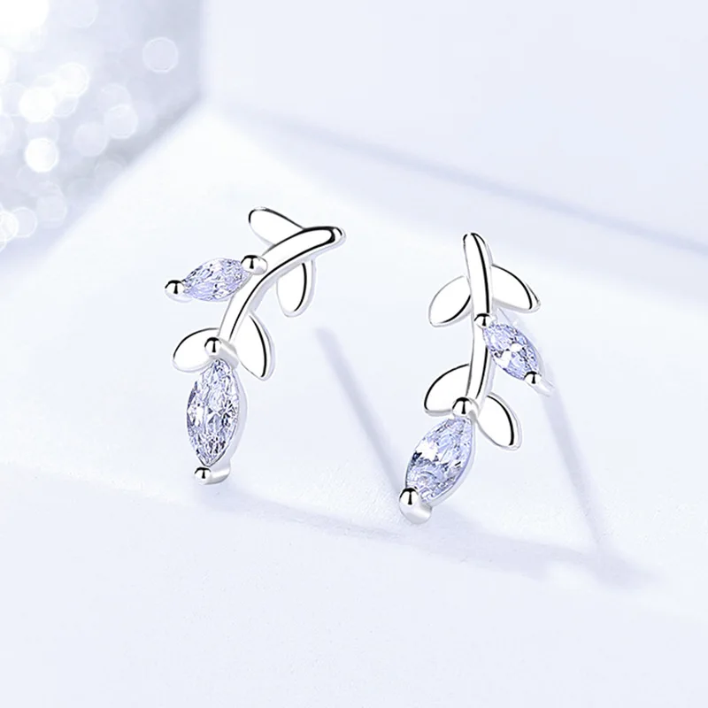 

Ювелирные изделия из стерлингового серебра S925, корейские серьги в форме листьев для женщин, универсальные циркониевые серьги