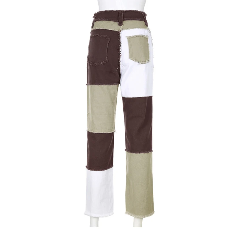 

Lucyever Color Matching High Waist Straight Jeans for Women 2020 Summer New Fashion Loose Pants Button Pockets Femme Trousers