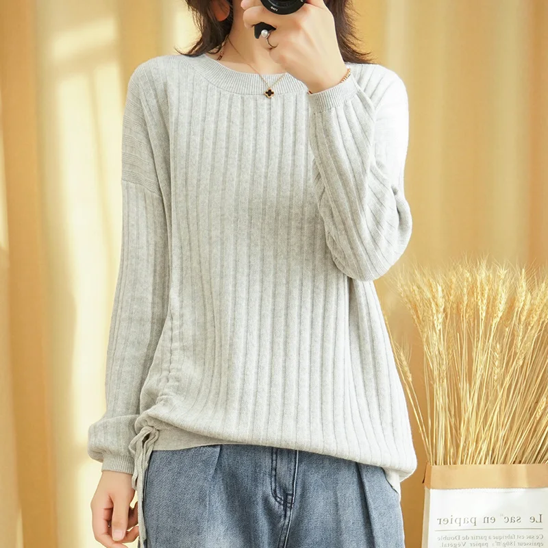 

BELIARST Spring new 100% cotton sweater woman O-neck pullover loose large size coat