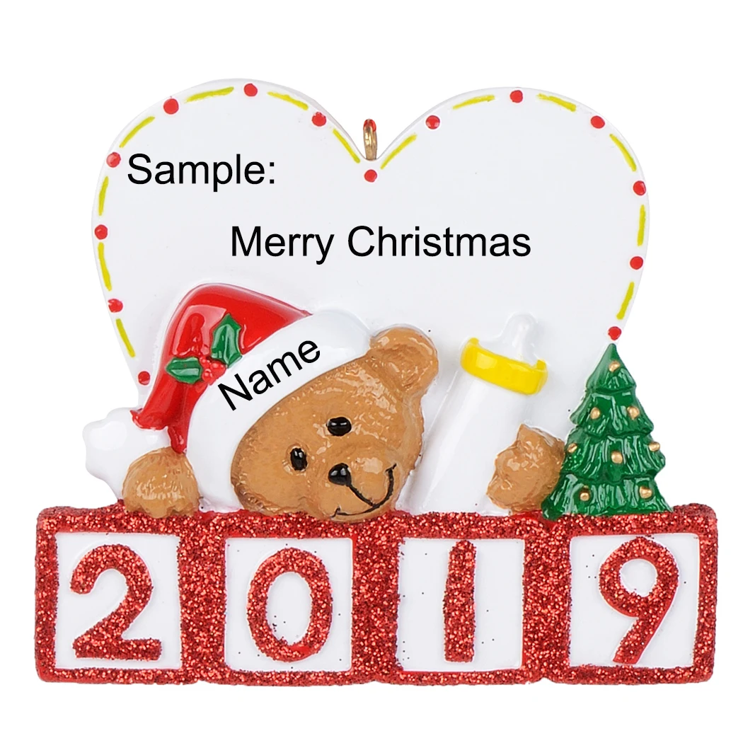 2019 МЕДВЕДЬ малыш 1 я блестящая Смола персонализированный новогодний елочный