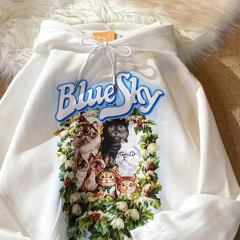 

Хип-Хоп Уличная одежда с принтом кошек женские толстовки оверсайз фиолетовые Топы с длинным рукавом кавайная одежда в эстетике Харадзюку м...