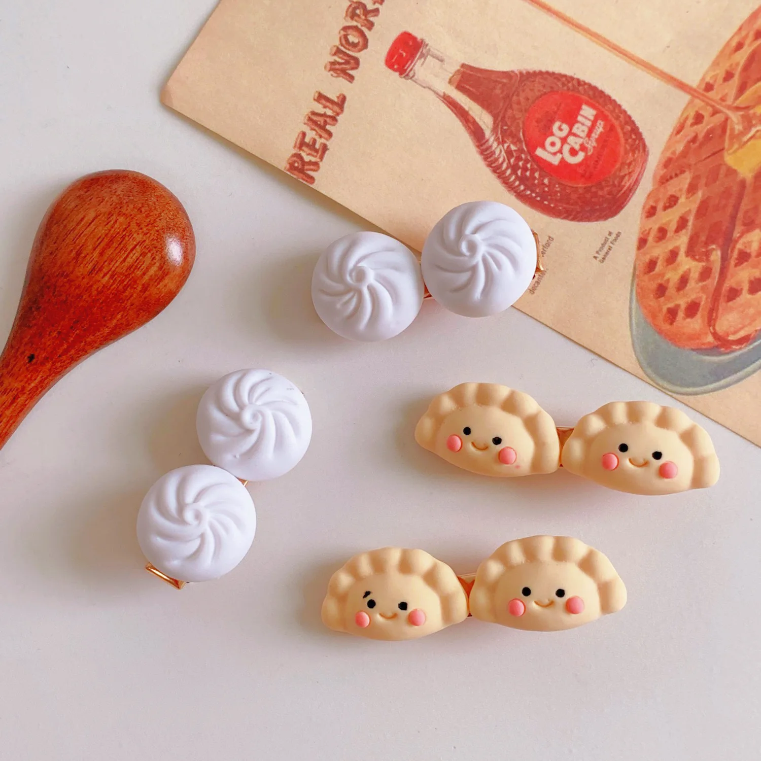 

Girl Cute Korean Dumplings Simulation Food Play Steamed Buns Japanese Childlike Hairpin Cream Hand-made Girl Hairpin Headdress