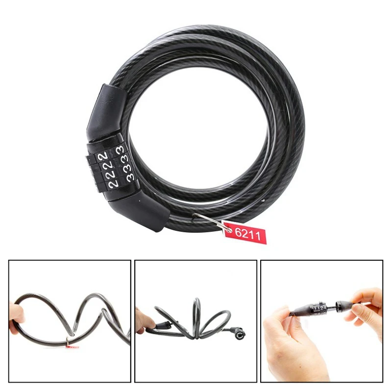 

Bike Lock 4 Digit Code Combination Universal Anti-theft Bicycle Lock Battery Car Mountain Bike Chain Lock Steel Cable Lock