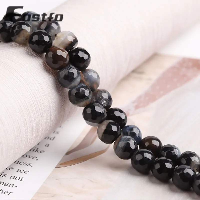 

Grey Faceted Two-tone Fire Agate Beads Natural Stone For Jewelry Making DIY Bracelets Necklace Accessories 15" Strands 8mm
