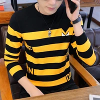 2020 new autumnwinter mens round neck casual stripe sweater teens korean slim sweater