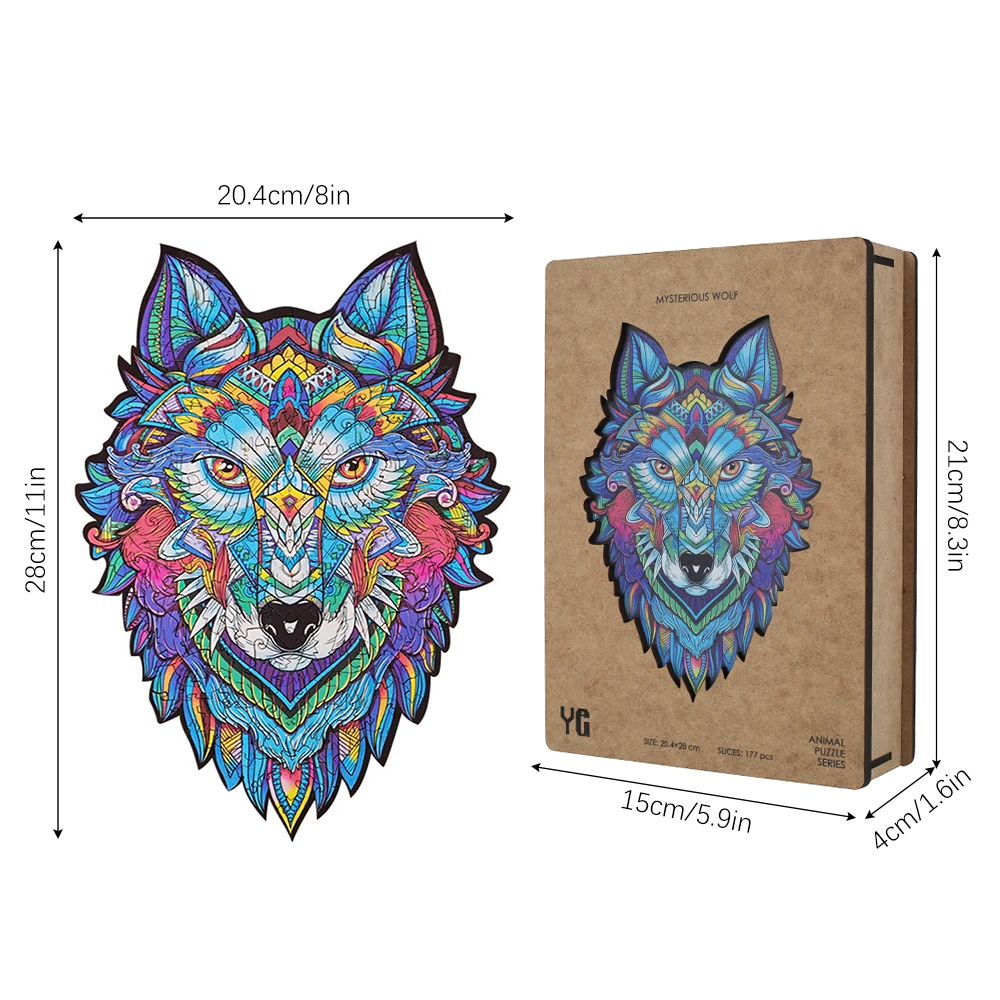

New Wooden Animal Jigsaw Puzzles Mysterious Wolf Shape DIY Puzzle Gift For Adults Kids Educational Puzzle Interactive Games Toy