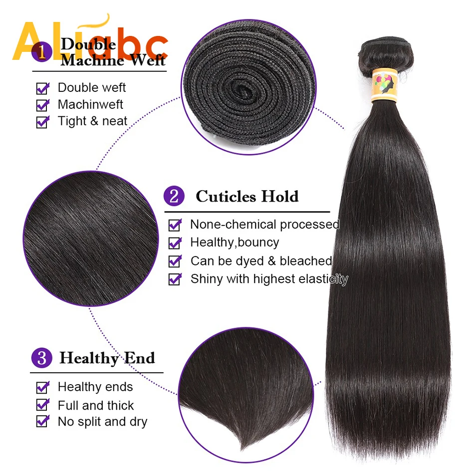 Aliabc бразильские прямые волосы плетение 3 пучка с фронтальным кружевом Закрытие