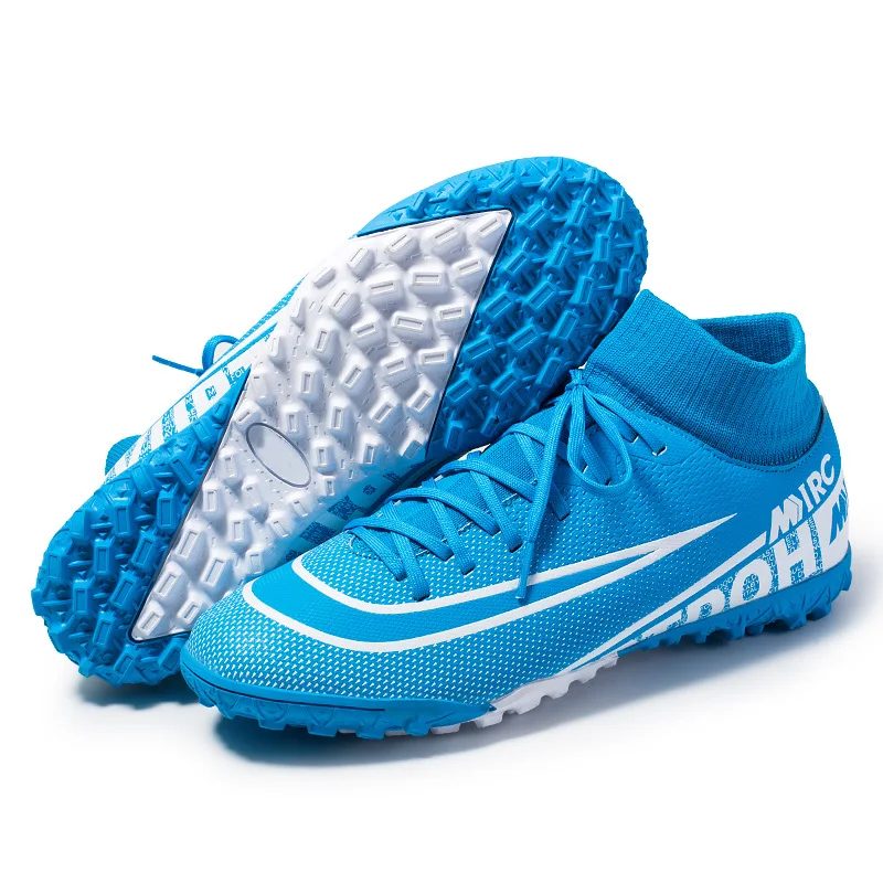 blue turf sole Новые футбольные бутсы FG AG мужские футбольные бутсы детские футбольные бутсы тренировочные футбольные бутсы высокие спортивные кроссовки мужские s дропшиппинг - Цвет: blue turf sole