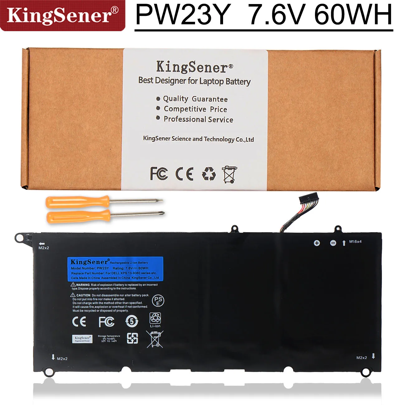 Kingsener Pw23y Substituição Nova Bateria do Portátil para Dell Xps 13 9360 Series Rnp72 Tp1gt 7.6v 60wh Baterias p/ laptop