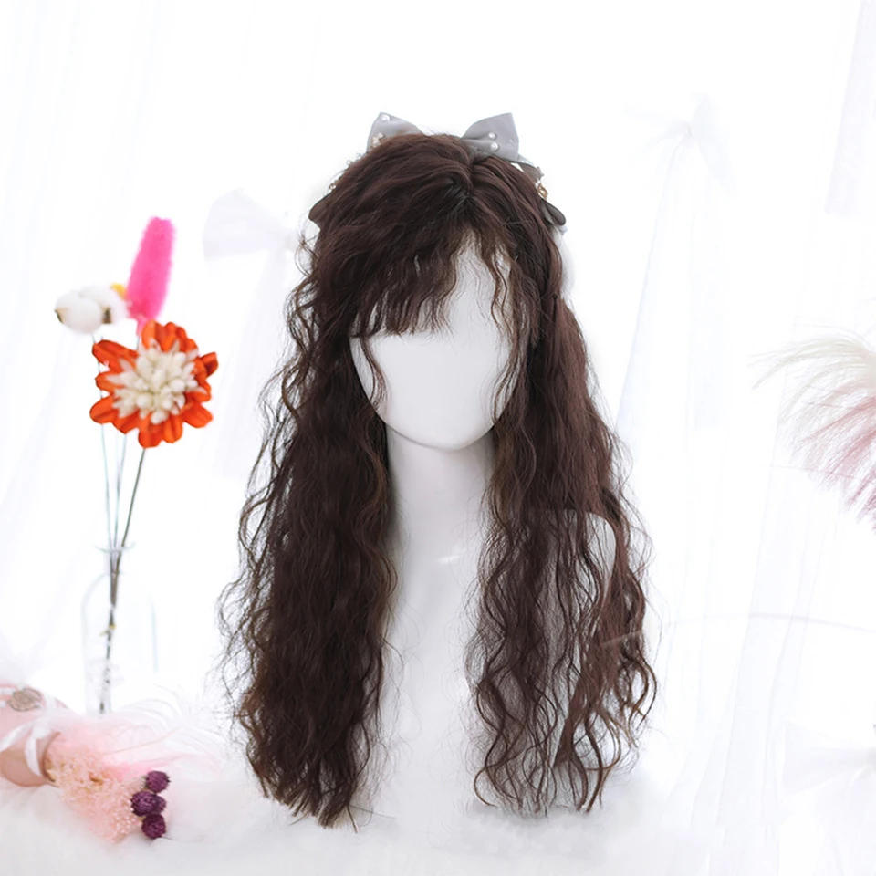 

AILIADE Synthetic Long Orange Curly Wig Natural Hair with Bangs Heat Resistant Lolita Wigs for Women Girls Cosplay Party