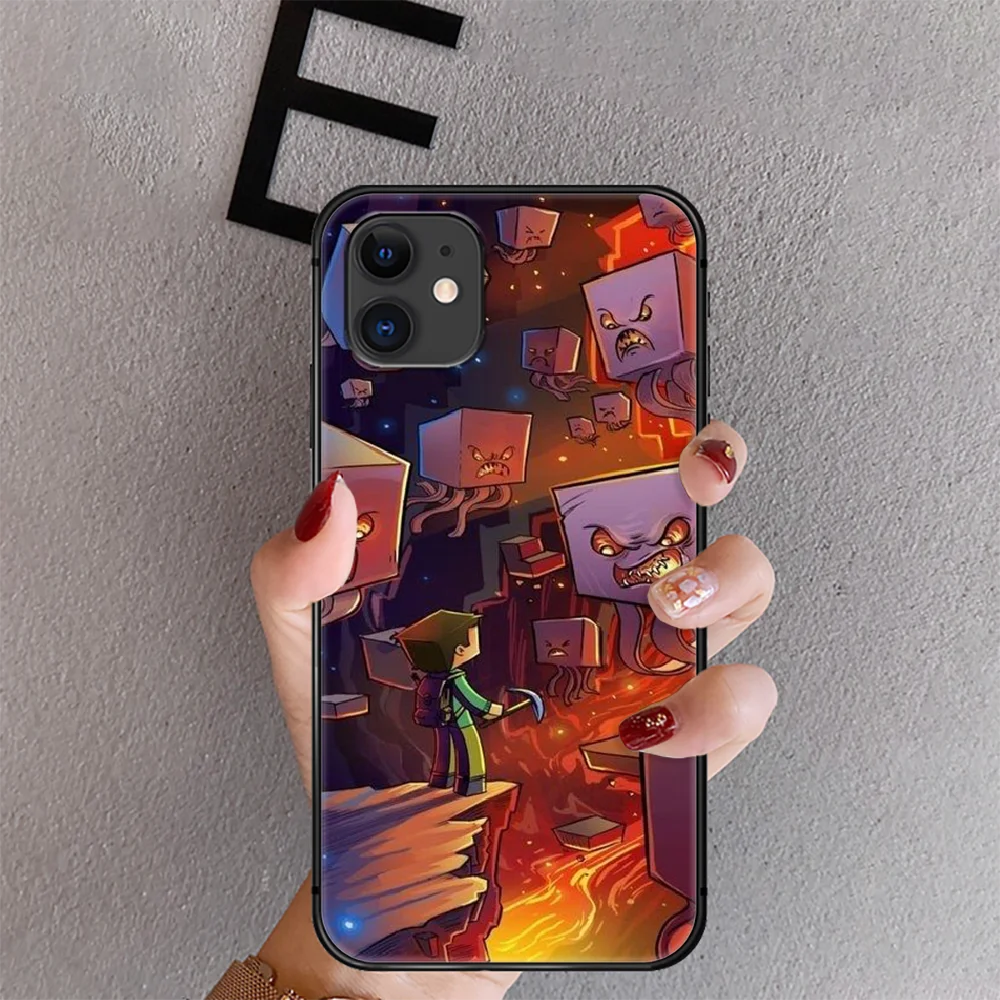 

Mini World Sandbox Game Phone Case Cover For Iphone 6 6S 7 8 11 12 Se 2020 X Xs Xr Pro Max Plus Mini Black Coque Shell 3D Hot