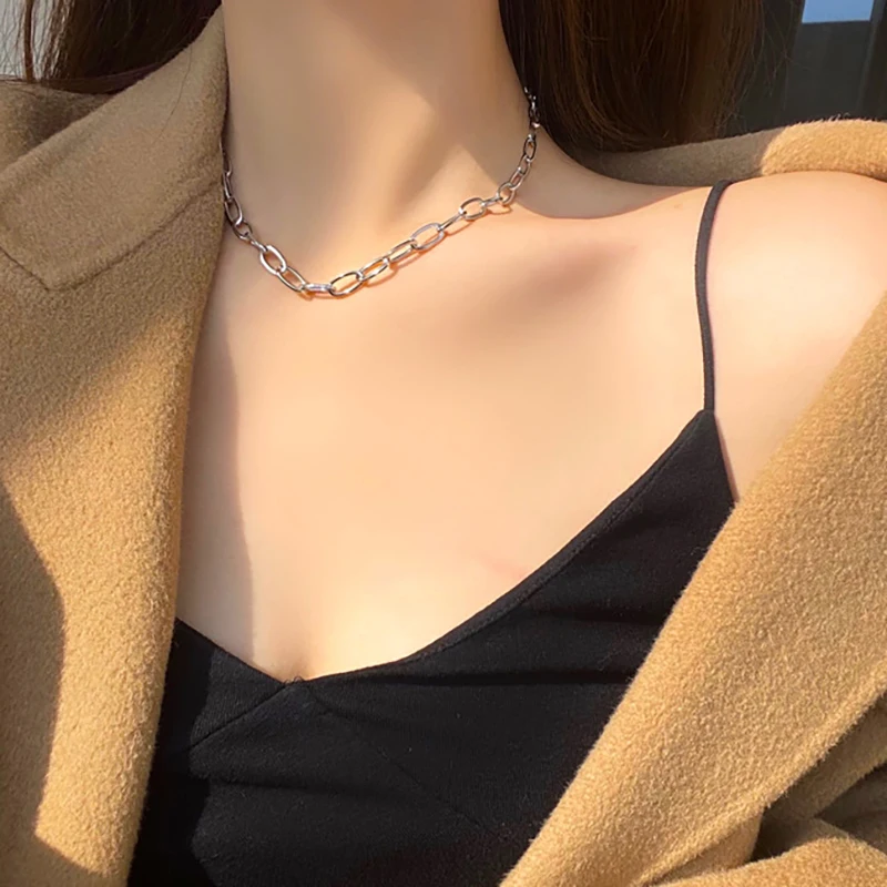 

Vogallery Fashion Gold Color Chains Punk Style Silver Color Necklace For Women Chain On The Neck Sweater Jewelry New