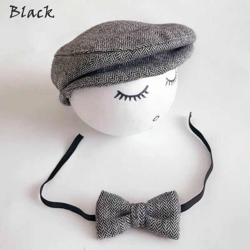 Emmababy New Brand Baby Peaked Beanie Cap Hat +Bow Tie Photo Photography Prop Outfit Set | Детская одежда и обувь