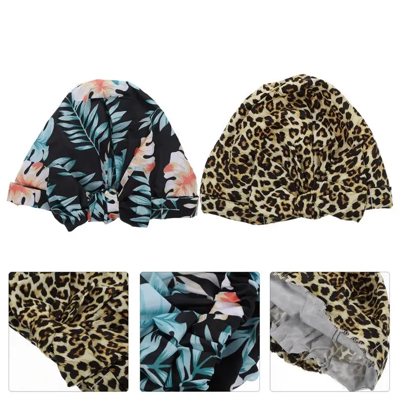 

2pcs Double-layer Elastic Shower Cap Hair Wrap Cap Waterproof Chic Bow Bath Hat