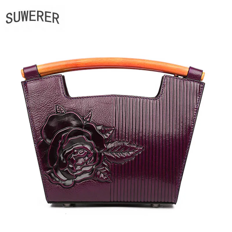 

SUWERER NEW Genuine Leather Bags luxury handbags designer fashion Flowers bag cowhide leather shoulder bag women tote bag