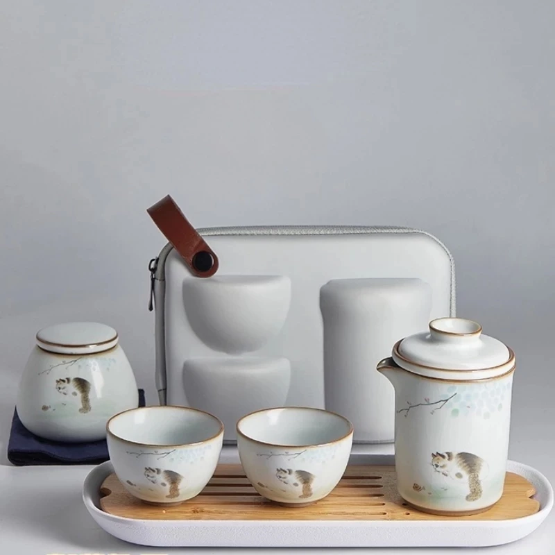 

Дорожная китайская чайная чашка, керамический портативный чайник ручной работы, Женский чайный набор для чайной церемонии, фарфоровые кера...