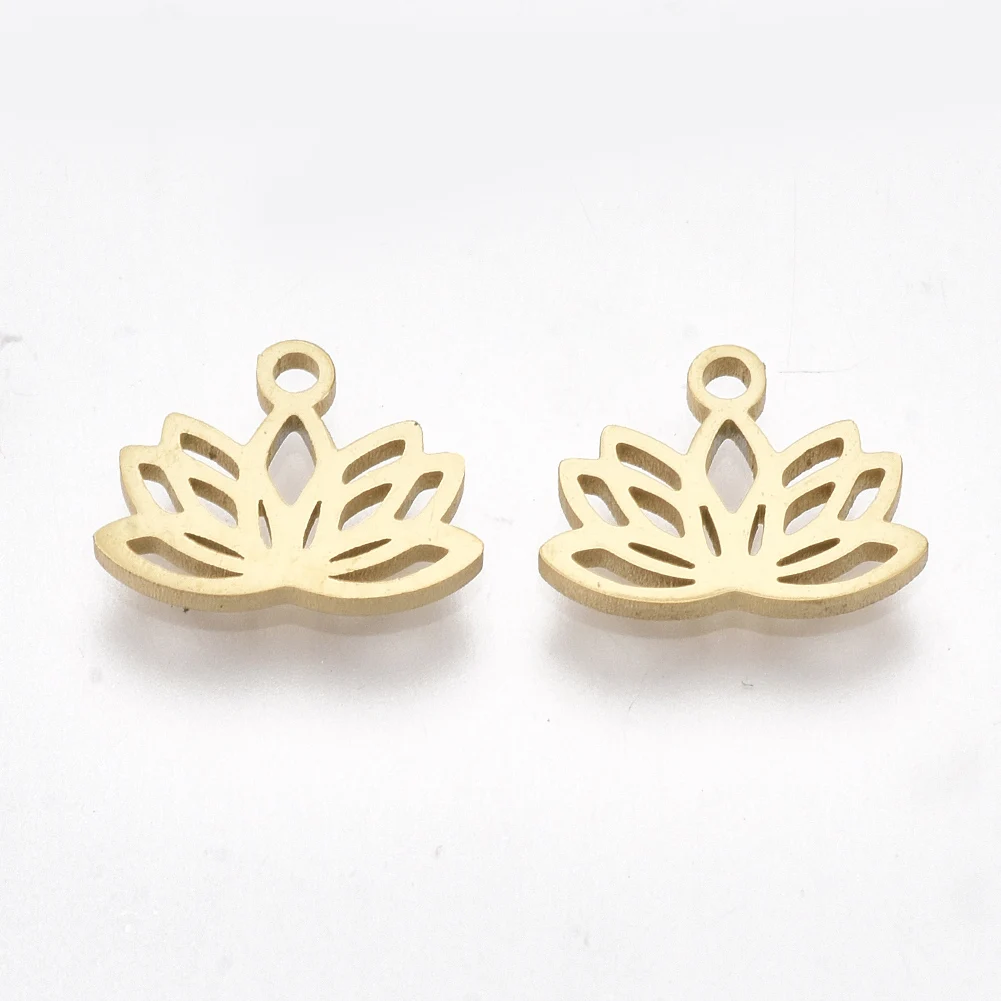 

2pcs 304 Stainless Steel Charms Lotus Flower Golden Pendants For DIY Jewelry Making 7.5x10x1mm, Hole: 1mm