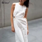 Платье Bclout женское с вырезами, повседневное однотонное Элегантное Длинное облегающее белое платье с круглым вырезом без рукавов, лето 2021