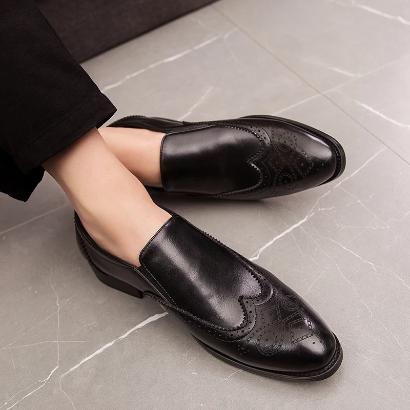 Мужские кожаные броги повседневная обувь уличные мокасины модные слипоны для