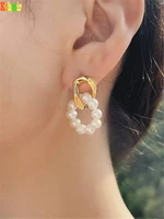 kshmir french geometric chain round natural pearl pendant earrings womens new retro irregular pearl earrings jewelry gift 2021