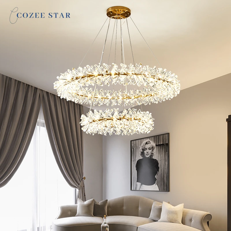 

Luxury LED Chandeliers Lighting Postmodern Flowers Crystal Metal Pendant Hanging Lamps Bedroom Living Room Lights Fixture Lustre