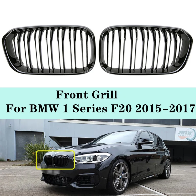 

Решетки для переднего бампера автомобиля, решетки для гоночных радиаторов для BMW 1 серии F20 2015-2017, сменная решетка с двойной пластиной, глянце...