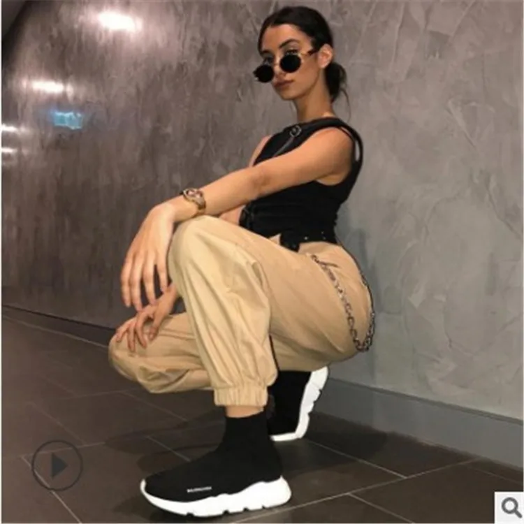 Модные Женские однотонные Широкие штаны шаровары крутые повседневные длиной до