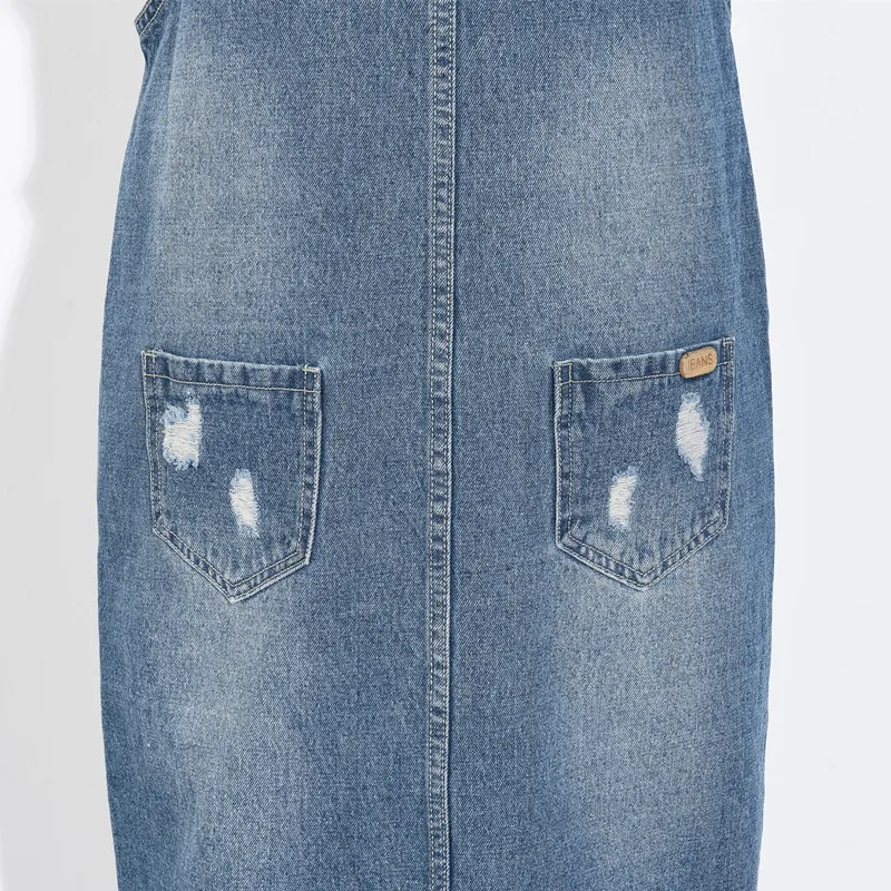 Джинсовое платье на бретелях 2020 Новое повседневное синее потертое комбинезон