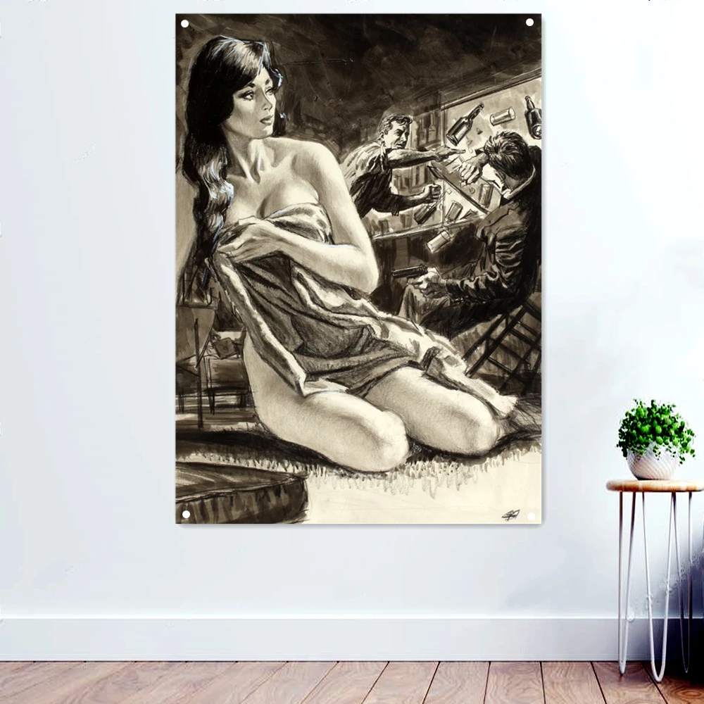 

Prostitute Wall Hanging Cloth Pin-Ups Posters Wall Art Vintage Sexy Girl Decorate Banner Flag For Living Room Bedroom Dormitory