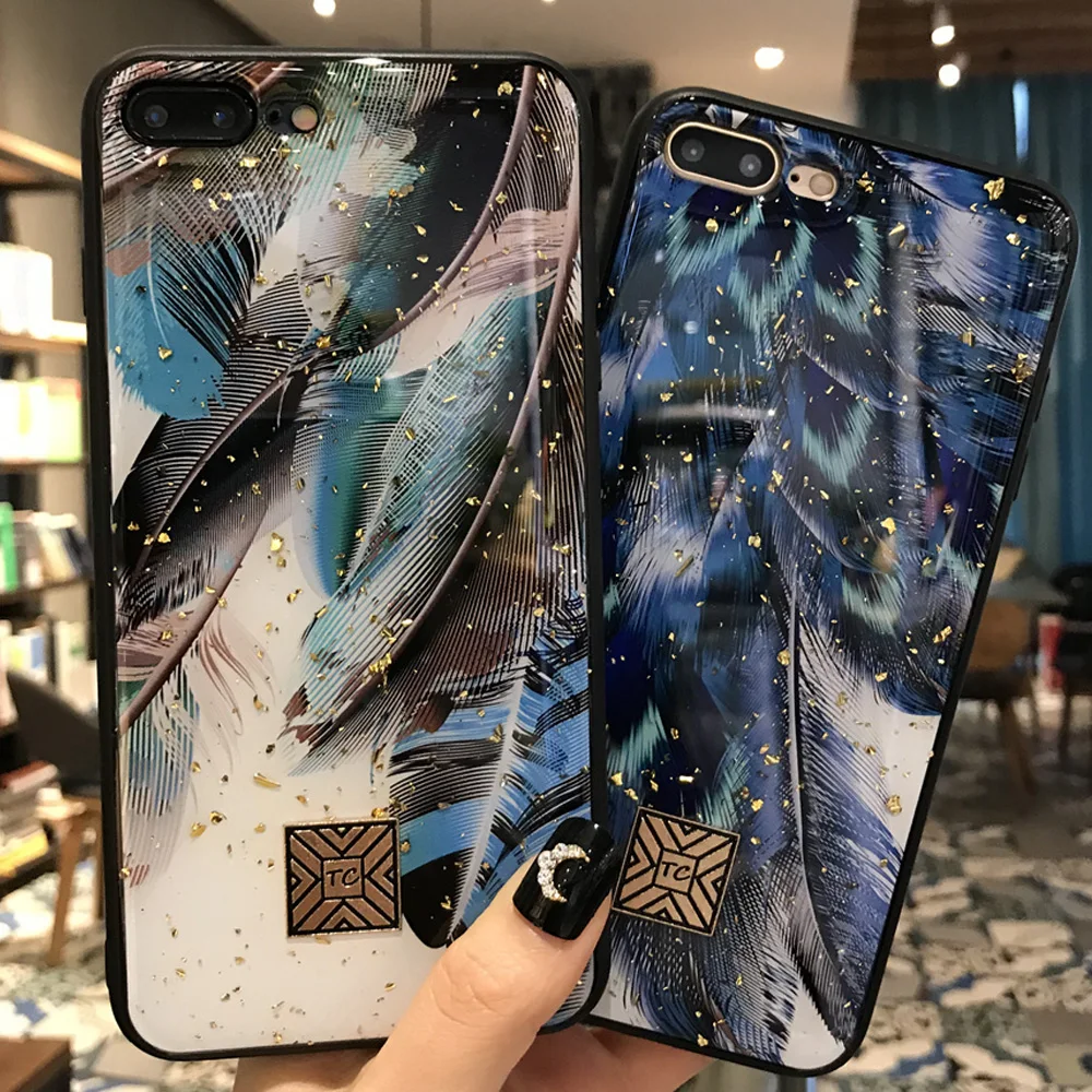 Роскошный чехол с перьями для iPhone 6 6S 7 8 Plus блестящий силиконовый мягкий